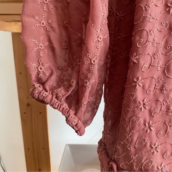 Zara Girls Dusty Pink Eyelet Embroidered Cottagecore Dress - Picture 8 of 14